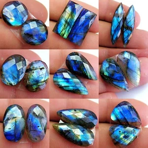 9 Pair 115 Cts Natural Labradorite Faceted Gemstone Pair Lot 29x7 17x9mm #13059 - Picture 1 of 5