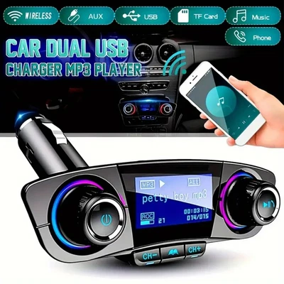 Wireless FM Car Transmitter Handfrees-Calling Radio Adapter with Dual USB Port - Image 1 of 4