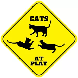 Aluminum Crossing Sign Cats at Play Cross Xing Style A Diamond Street Signal - Picture 1 of 4