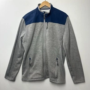 Orvis Bonded Mesh Fleece Full Zip Jacket Gray Navy Pockets Casual Outdoors L - Picture 1 of 17