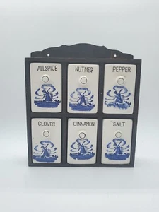 Japan Wooden 6 Drawer Spice Chest Cabinet Windmill Cobalt Blue Vintage Complete  - Picture 1 of 8