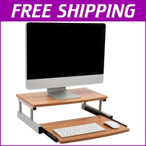 50lb Capacity Sliding Monitor Stand with Keyboard Drawer - Compact 20" Design - Afbeelding 1 van 10