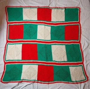 Coperta natalizia afgana 56x60 punto popcorn rosso verde bianco uncinetto vintage - Foto 1 di 22