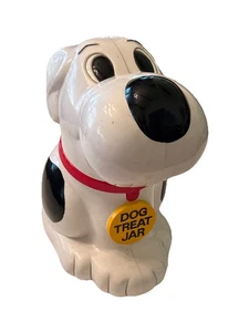 Barking Dog Treat Cookie Jar Vintage 1991 Smiling Hound White Black Spots - Picture 1 of 14