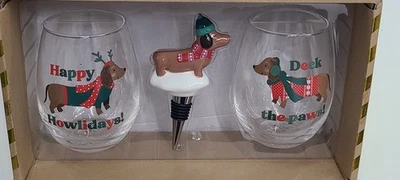 TMD Holdings Dachshund Stemless Wine Glass And Bottle Stopper Set 3 Piece - Image 1 of 4