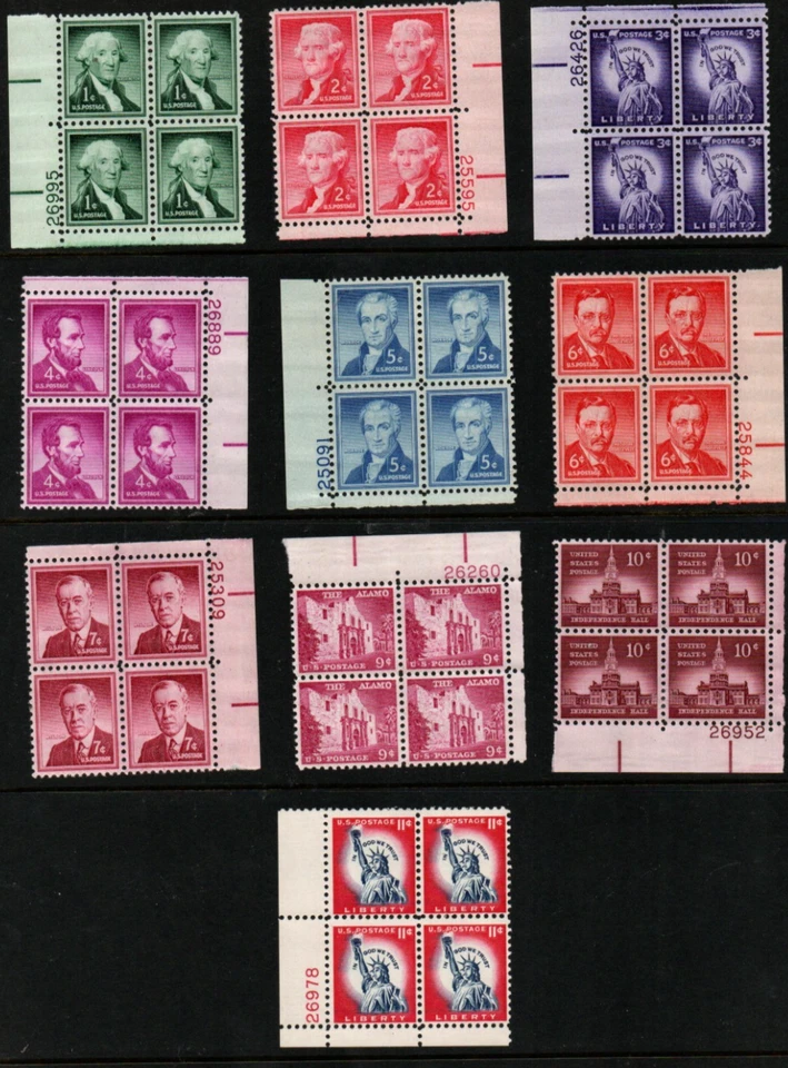US Stamps #1031-1044A Definitive plate blocks Plate blocks of 4  stamps - Image 1 of 1