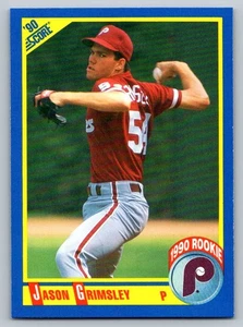 1990 Score #649 Jason Grimsley Rookie Card Philadelphia Phillies - Picture 1 of 2