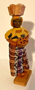 Vtg Primitive Doll Native South American Folk Art Cloth 7" Girl Basket Handmade - Picture 1 of 10