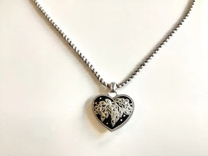 Brighton Gloria Necklace Black Enamel Marcasite Silver Reversible - Picture 1 of 3