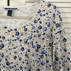 Karen Scott Pullover Top Womens Large 3/4 Sleeve Blue Floral Colorful Pattern - Picture 1 of 10