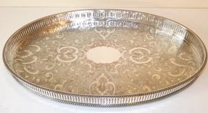 Silver Plated Silver on Copper Oval Gallery Tray 16.25"/ 41.3cm long - Picture 1 of 5