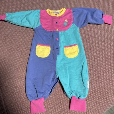 Gymboree VTG 90s Girls Color Block Romper | Snap Closure | Doll Embroidery NB - Image 1 of 4