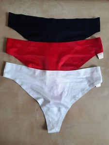 VICTORIA'S SECRET White Red Black Satin Smooth No show Thongs Knickers Size S/M - Picture 1 of 13