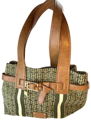 Tommy Hilfiger Mujer Bolso de Mano Bolso de Hombro Shopper Marrón/Beige Hebilla Frontal Foto 1 de 4