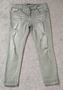 SUPPLIES Sage Green Stretch Denim Mid-Rise Distressed Jeans; Size 12 - Picture 1 of 4