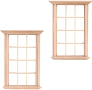 2Pcs 1:12 Plain Dollhouse Miniature Wood Window Frame Funiture Decor Accessories - Picture 1 of 12