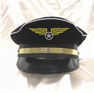 NAVY BLUE PILOT CAPTAIN HAT AVIATOR AIRPLANE AIR FORCE AIRLINE COSTUME CAP - Picture 1 of 4
