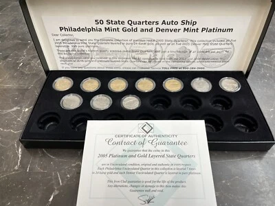 2005 PHILADELPHIA 24K GOLD LAYERED +DENVER PLATINUM 10COIN STARTER SET W/ CERT. - Image 1 of 4