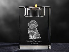 Russian Tsvetnaya Bolonka, crystal candlestick with dog, Crystal Animals UK