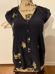 Aaron Ashe sexy Damen Bluse 100% Seide Rüschen schwarz goldenes Muster - Bild 1 von 10