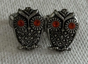 Vintage Double Owl Stretch Ring With Red Rhinestone Eyes Wear And Tear AS IS - Picture 1 of 8