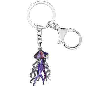 Enamel Alloy Floral Cute Ocean Jellyfish Keychains Jewelry Key Ring Charms Gifts - Picture 1 of 11