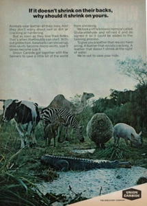 1969 Vintage Print Ad Union Carbide If it doesn't shrink on their backs Animals - Picture 1 of 2