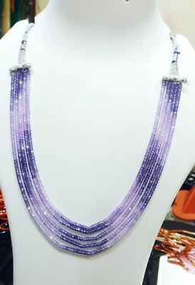 AAA + circón piedras preciosas naturales cuentas rondelle cuentas azules 5 líneas soporte collar conjunto Foto 1 de 4