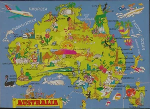 Australia Cartoon Map Postcard. Vintage 80s Old Cartoon Novelty - Picture 1 of 2