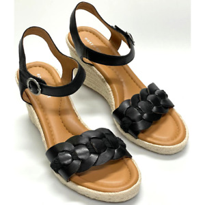 Easy Spirit Aisha Espadrille Wedge Sandals Black Women's Size 8 W