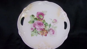 Vintage Germany Lustre Pink Roses  9.25" Handles Cake Plate - Picture 1 of 6