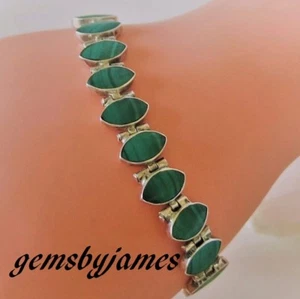 Bracelet TAXCO LORENZO RAPHAEL Malachite Marquise HINGED 925 Sterling Silver 7.5 - Picture 1 of 7