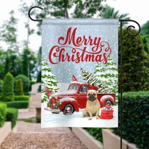 French Bulldog Merry Christmas Flag, French Bulldog Christmas Red Truck Flag - Picture 1 of 3