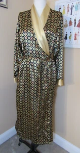 Vintage Victoria's Secret Gold Black Geometric Satin Long Robe Size Small - Picture 1 of 9