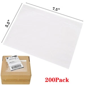 200 Pack 7.5 x 5.5 Clear Adhesive Shipping Label Pouch Packing List Envelopes US - Picture 1 of 7