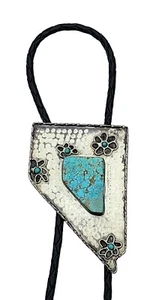 Vintage Native American Turquoise & Sterling Silver Bolo Tie - Picture 1 of 2