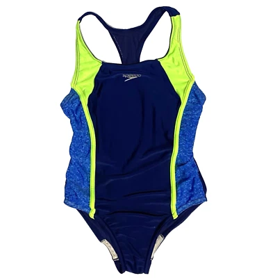 Traje de baño de una pieza Speedo para niñas Traje de baño espalda corredora Azul Verde Talla S Foto 1 de 4