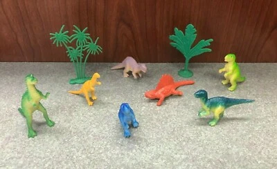 Lot of 7 Small Plastic 3" Dinosaur Figures w Trees TRex Dinos T-Rex - Image 1 of 4