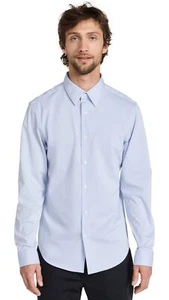 Theory Men's Sylvain Structure Knit Dress Shirt, Olympic, Blue, L - Picture 1 of 6