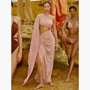 NWT!! BAOBAB COLLECTION Intermix Nela Cut Out Lurex Maxi Dress Pink Metallic L - Picture 1 of 18