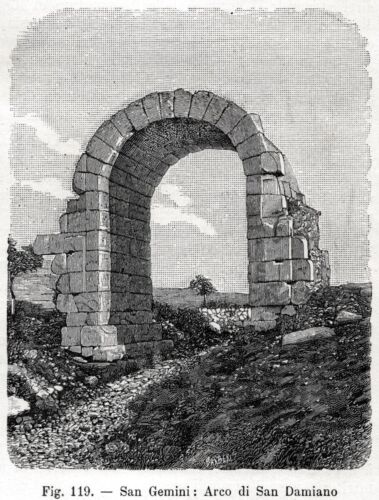 San Gemini: Arco di San Damiano. Stampa antica di 125 anni + passepartout. 1895