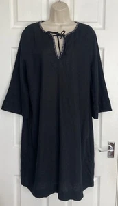 NEW M&S Ladies Black Linen Rich Tie Neck Knee Length Shift Dress Size 12R - Picture 1 of 4