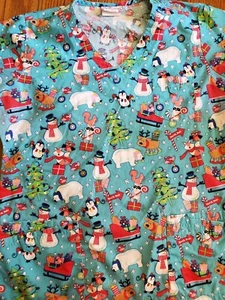 UA Scrub Top Large!! EUC!! Blue Winter/Christmas - Picture 1 of 6