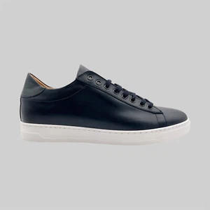 Sneakers Scarpe Artigianali Uomo In Pelle Blu Fondo Gomma Made in Italy - Zdjęcie 1 z 4