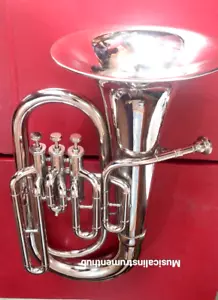 HORN EUPHONIUM 3 V OF PURE BRASS METAL IN CHROME POLISH +CUSHION CASE +FREE SHIP - Picture 1 of 12