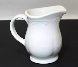 Vintage Pfaltzgraff Filigree Creamer White Stoneware Pitcher Embossed - Picture 1 of 6