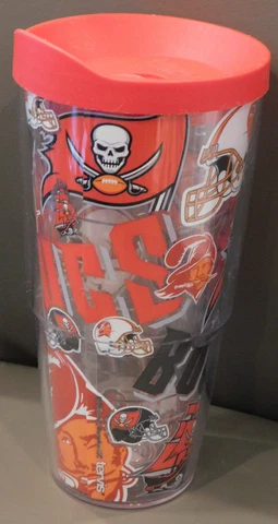 NFL - Tampa Bay Buccaneers 20oz Insulated Acrylic Tumbler Glass Cup, 8", NEW Cover