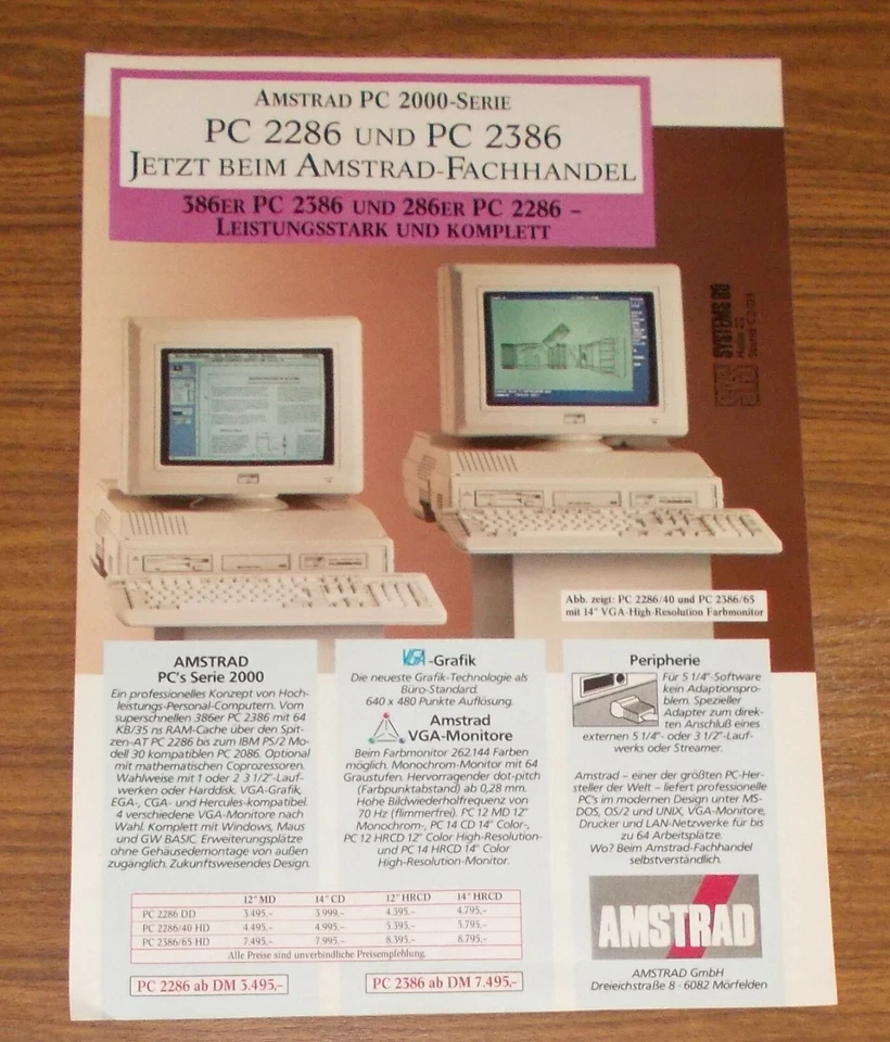 Seltene Werbung AMSTRAD PC 2286/40 PC 2386/25 Personal Computer 2000 Serie 1989 - Image 1 of 1
