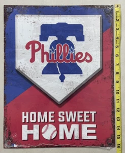 Philadelphia Phillies Baseball Home Sweet Home Tin Wall Sign Man Cave 16 X 12.5 - Picture 1 of 5