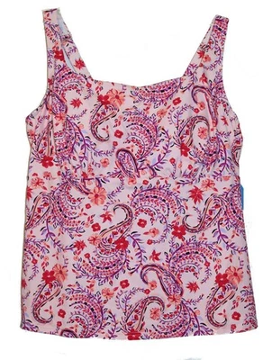 Camiseta de natación Tankini Lands' End resistente al cloro 16W con aros floral cachemira NUEVO Foto 1 de 4